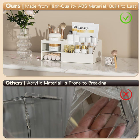 Subsky Makeup Organizer with Drawers, Easy Storage for Beauty Products Brushes, Multifunction Plastic Desk Organizer, Cosmetics Organizer for Coun...