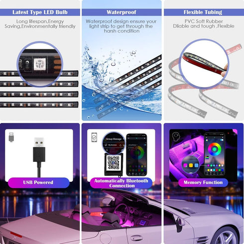 YiLaie Car Lights Interior, Multicolor Music Car Strip Light Under Dash Lighting Kit with App Control, USB Neon Interior Lights for Ambient Lighti...