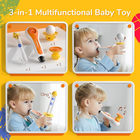 TOP BRIGHT 3-in-1 Montessori Toy for Toddler with Whistle, Ball Blowing, Floating Blow Pipe Balls – Sensory Baby Toy, Fine Motor Skills, Learning ...