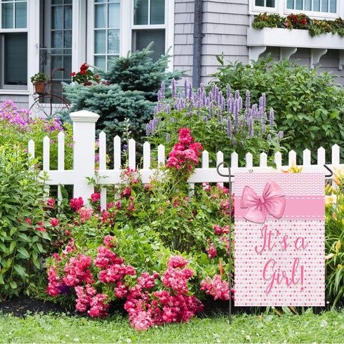 It's A Girl Garden Flag Pink Baby Shower Birth Announcement Decorations for Girl 12x18 Inch Double Sided New Baby Garden Flag Gender Reveal Party ...