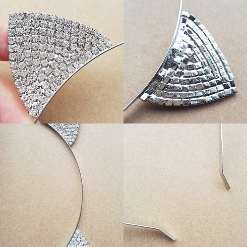2 Pcs Cat Ears Headband Halloween Rhinestone Kitty Hair Hoops Crystal Cat Kitten Ears Headpiece Hairband Hair Bands Women Christmas Party Decorati...