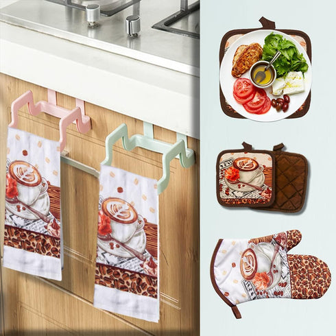 Lobyn Value Packs: 5-Piece Café Latte Kitchen Towel Set – Quilted Oven Mitt & 2 Potholders, Perfect for Coffee Lovers...