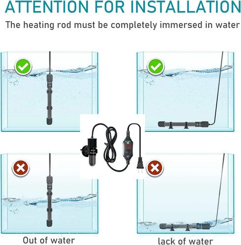 Mini Submersible Aquarium Heater, 10/20/25/50/100/150 Watts Adjustable Fish Tank Heater, Built-in Thermometer, External Temperature Controller, Sm...
