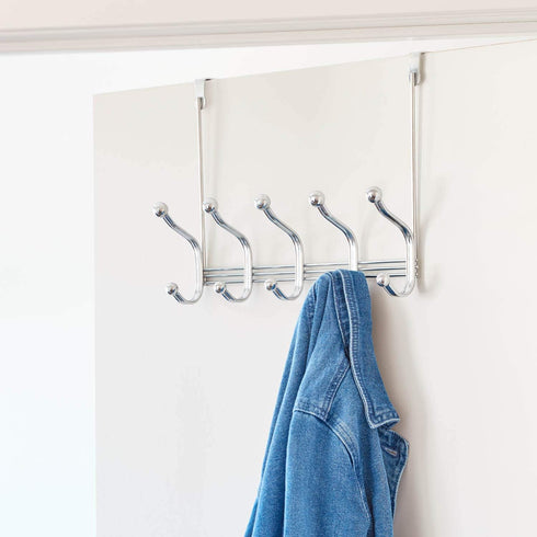 iDesign York Metal Over the Door Organizer, 5-Hook Rack for Coats, Hats, Robes, Towels, Jackets, Purses, Bedroom, Closet, and Bathroom, 15.28" x 5...