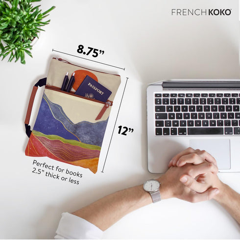 French KOKO 3-Piece Waterproof Book Carrier, Book Protector Pouch with Zipper Pocket and Handle, Paperback Protector Book Carrier Book Travel Book...