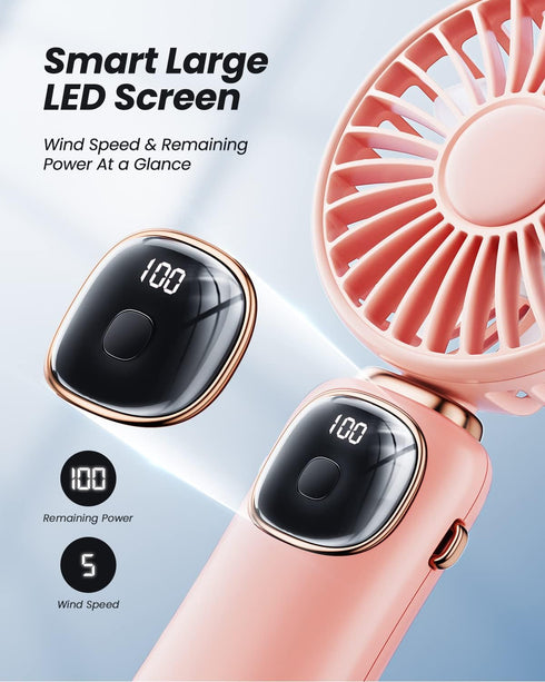Portable Handheld Fan, 4000mAh Battery Operated Fan with LED Display, Handheld/Neck/Desk 3 in 1 Personal Small Fan, 90° Foldable Desk Fan with Bas...