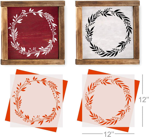 GSS Designs Laurel Wreath Stencil (2 Pack) - Reusable Leaf Template Stencils (12x12 Inch) for Painting on Wood - DIY Plant Outdoor Wood Sign Home ...
