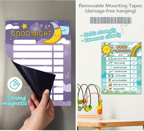 JJPRO Magnetic Kids Daily Schedule Whiteboard-Fridge Magnet to Log Bedtime Routine-Sun Morning Routine Activity Poster,Dry Erase Routine Chart Che...
