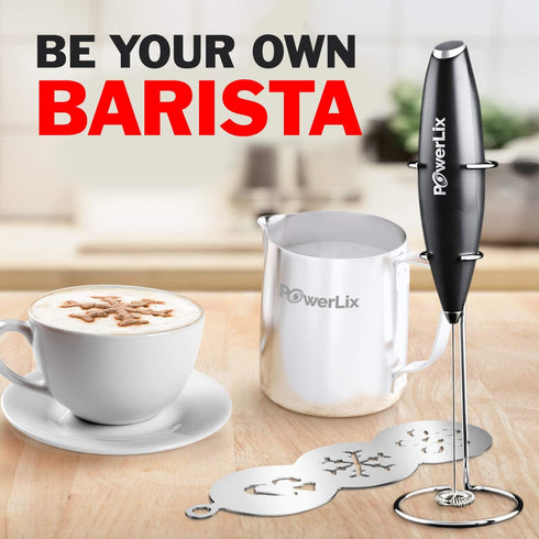 PowerLix Powerful Handheld Milk Frother With Stand Battery Operated Foam Maker Frother Wand For Coffee (A Black) (Milk Frother With Stand Set)...