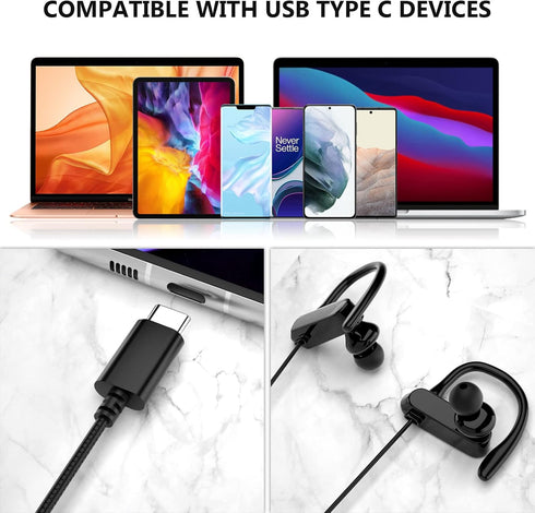 USB C Headphones Wired with Microphone, Anti-Drop Over-Ear Earhook Sports Running Type C Earphone for Apple iPhone 15 Pro Max iPad Samsung Galaxy ...