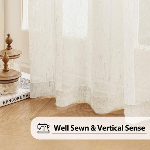 FMFUNCTEX Linen Sheer Curtains for Bedroom, Beige Curtains 54 inch Length for Living Room, Natural Flax Blend Window Draperies for Farmhouse Curta...