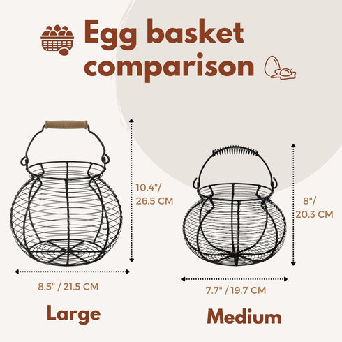 Flexzion Chicken Egg Basket Wire Egg Holder with Wooden Handles for Egg, Fruits, Vegetables Storage, Display Metal Mesh, Basket Holder Countertop ...