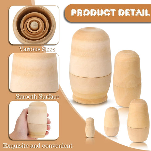 15 Pieces Unpainted Blank Russian Nesting Dolls Plain Unfinished Wooden Nesting Dolls Handmade DIY Nesting Wishing Dolls Traditional Matryoshka fo...