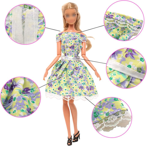 BARWA 10 Sets Doll Clothes Including 3 Sequins Dresses 3 Fashion Floral Dresses 4 Casual Outfits Tops and Pants for 11.5 inch Girl Dolls……...