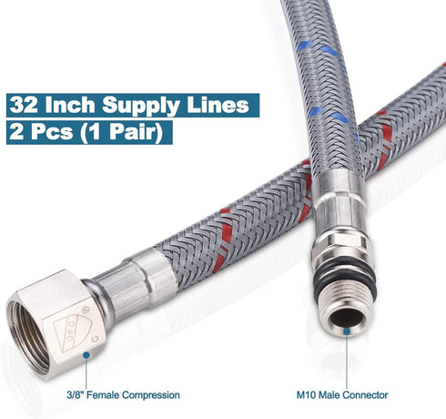 32 Inch Faucet Supply Lines 3/8" Female Comp × M10 Male (1 Pair), ARCORA 30" Braided Nylon Bathroom Faucet Hose...