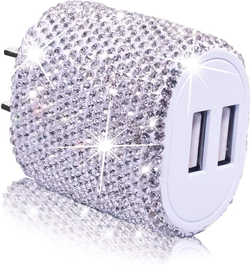 USB Wall Charger Bling 5V/2.4A 24W Dual Port Fast Charger Plug Cell Phone Block Adapter White for iPhone Android Samsung Pad Tablet etc......