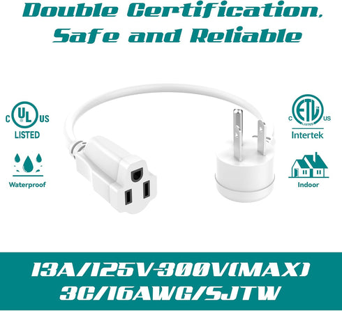 2 Pack Power Extension Cord 2FT/24Inch, Short 3 Prong Electric Extension Cable Outlet Saver, Single Outlet, Heavy Duty, Waterproof, Flexible, 16 A...