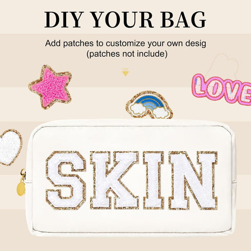 Makeup Bag Travel Bag Pouch, Beige Toiletry Bag Makeup Organizer Nylon Bag Cosmetic Preppy Bag Zipper Pouches Brides Bag...