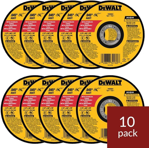 DeWalt DW8062 4-1/2"x.045"x7/8" Metal Angle Grinder Thin Cutoff Wheel, 10 Pack...