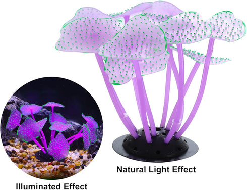 VOCOSTE Soft Silicone Glowing Aquarium Mushroom Coral, Fluorescence Aquatic Artificial Coral for Fish Tank Decoration, Purple...