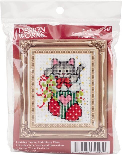 Stocking Cat W/Frame Mini Counted Cross Stitch Kit-3x4 18 Count...