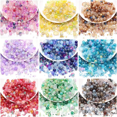 50Pcs Purple Assorted Crystal Beads Mix Shapes Sizes Beads Crackle Beads Seed Beads Round Beads Fish Starfish Beads Charms Glass Acrylic Spacer Be...
