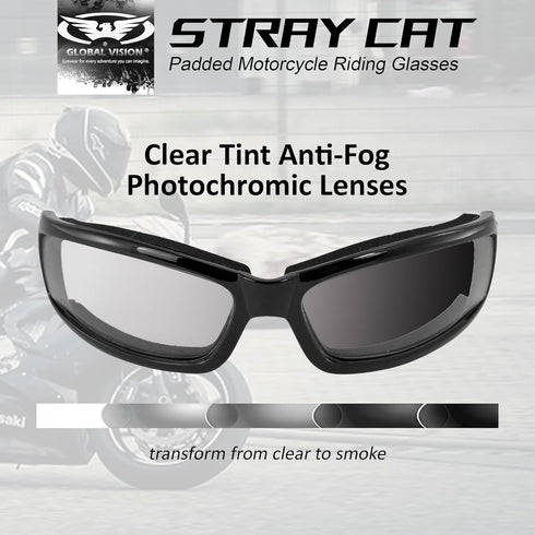Global Vision Transition Stray Cat 24 Motorcycle Sunglasses With Clear to Smoke Anti-Fog Photochromic Lens...