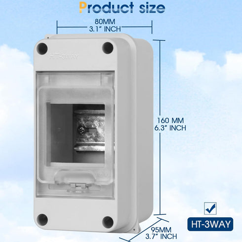 Waterproof Distribution Protection Box, ABS Plastic Breaker Electrical Box and Transparent Cover IP65, for Indoor Outdoor Wall Circuit Breaker (HT...