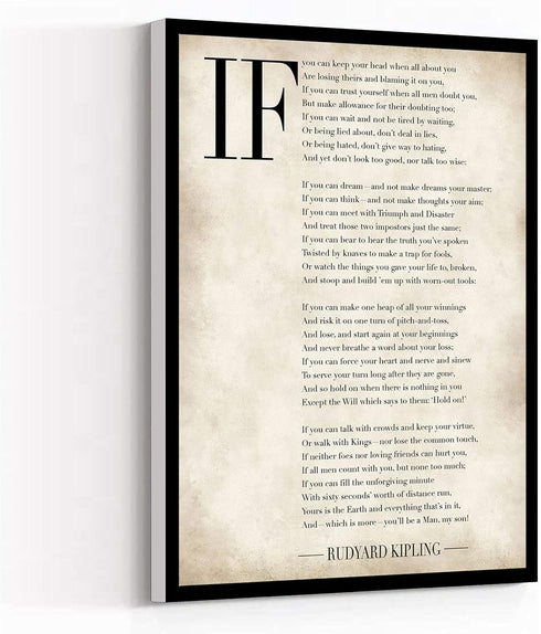 Canvas Wall Art Modern Art Painting Framed 8''x12'' If Rudyard Kipling Motivational Poster Artwork Wall Art for Living Room Bedroom Bathroom Room ...