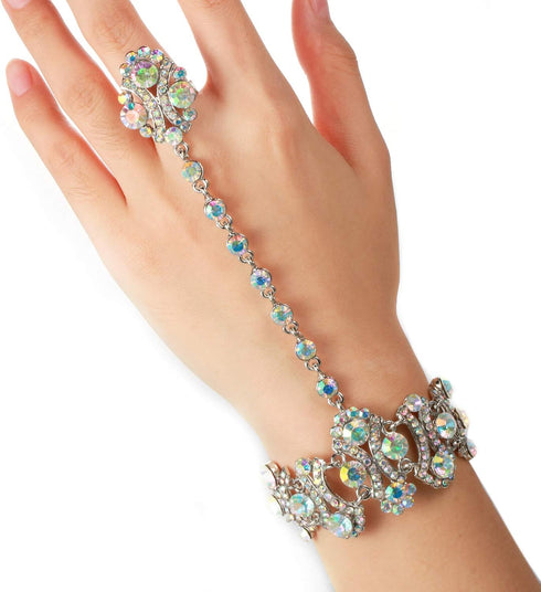 EVER FAITH Women's Austrian Crystal 1920s Style Inspired Banquet Prom Bracelet Adjustable Ring Set Silver-Tone...