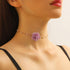 Rose Flower Choker Necklace Vintage Pearl Choker Necklace for Women Floral Choker Rose Choker Bride Wedding Party Summer Necklace (Purple)...