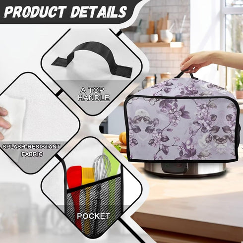 Purple Flower Slow Cooker Dust Cover Oval 6-8 Qt Dust Proof Convenient...