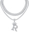 Honsny Cuban Link Chain For Women Men Silver Crown Initial Pendant Necklace Iced Out Miami Bling Diamond Tennis Chain Necklaces A-Z Letter Pendant...