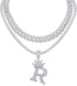 Honsny Cuban Link Chain For Women Men Silver Crown Initial Pendant Necklace Iced Out Miami Bling Diamond Tennis Chain Necklaces A-Z Letter Pendant...