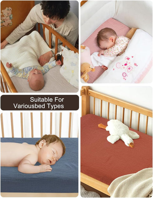 Dusty Blue Neutral Crib Sheets, Soft Muslin Baby Crib Sheets for Standard Crib Mattress, Breathable Neutral Cotton Crib Sheets (46C-09)...