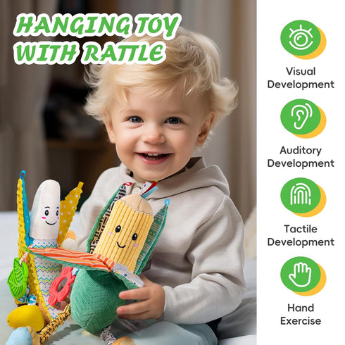 Jollybaby Baby Rattles Hanging Toys for Car Seat Crib Stroller Gym, Montessori Sensory Plush Vegetable Toys for Baby 0-3-6-12 Months with Ring Bel...