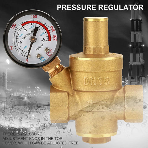 DN15 Brass Adjustable Water Pressure Regulator Reducer with Gauge Meter Combo for RV RV Plumbing and Hoses from High Pressure City Water...