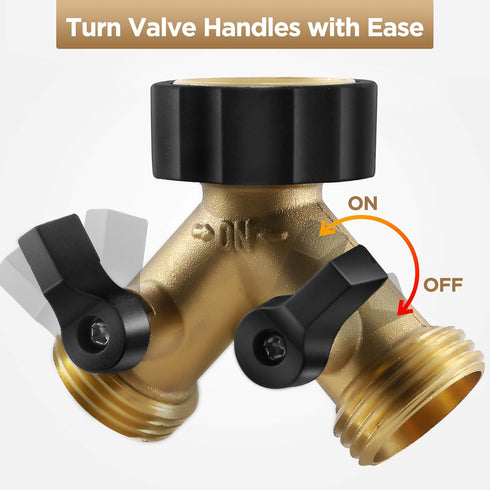IPOW Solid Brass Body Backyard 2 Way Y Valve Garden Hose Connector Splitter Adapter + Extra 4 Rubber Hose Washers with Comfort Grip, 2 Pack...