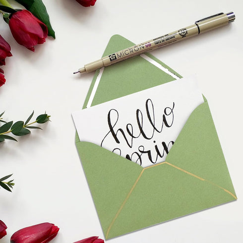 A7 sage green Envelopes 5 x 7 With Gold Border,- 25 Pack,For 5x7 Cards| Quick Self Seal| for Weddings, Invitations, Photos, Graduation, Baby Showe...