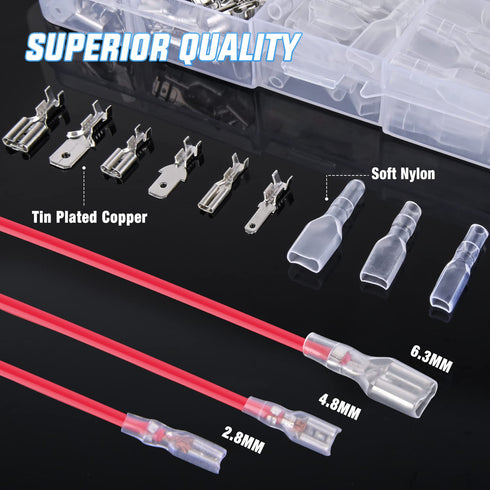 Nilight 480PCS Insulated Male Female Spade Terminals Quick Splice Assortment Tin Plated Open Barrel Copper Crimp Wire Connectors for 22-14 ga Elec...