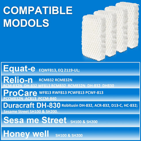 TOMOON WF813 Humidifier Filter Replacement for Equate EQWF813 EQ-2119-UL ProCare WF813 PCWF813 PCWF-813 PCCM-840 PCCM-832N ReliOn RCM-832 RCM-832N-4 Pack