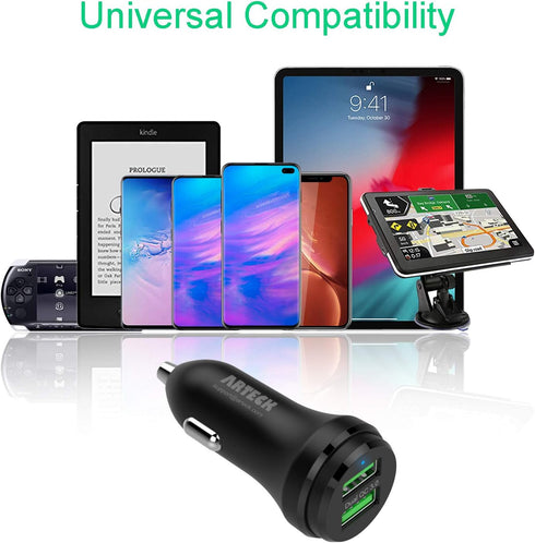 Car Charger, Arteck 40W 2 Quick Charge 3.0 USB Port Adapter with Dual QC 3.0, Compatible iPhone 15, 15 Pro, iPhone 14, 14 Pro, 13 Pro Max, 13 Mini...