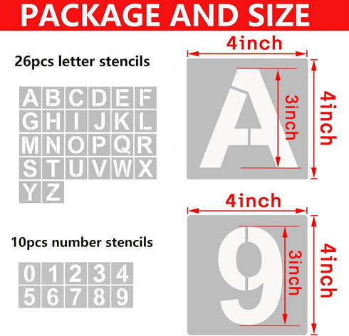4 Inch Letter Stencils and Numbers, 36 Pcs Alphabet Art Craft Stencil, Reusable Plastic Templates for Wood, Wall, Fabric, Rock, Signage (4 Inch)...