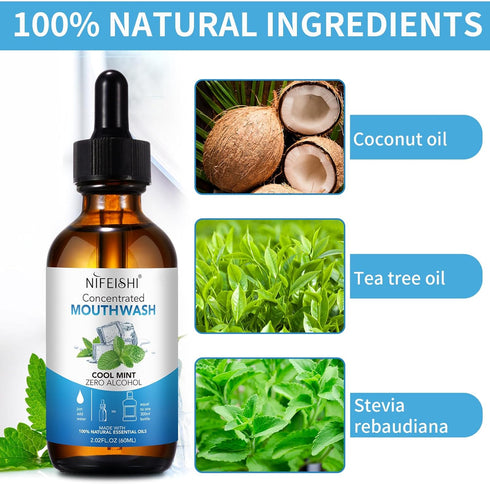 Peppermint Oil Pulling Concentrated Mouthwash?2.02fl oz?Vitamin E,D with 100% Natural Essential Oil,Mint Flavor Alcohol & Fluoride Free Alcohol 30...