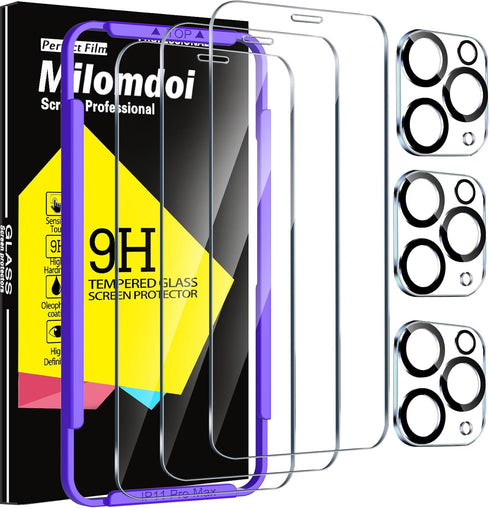 Milomdoi 3 Pack Screen Protector for Apple iPhone 11 Pro Max with 3 Pack Tempered Glass Camera Lens Protector, Ultra 9H Accessories, Case Friendly...