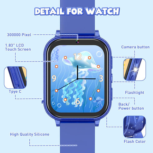 Kids Smart Watches Boys Educational Toys Gifts with Audiobook Learn Card Puzzle Games, HD Touch Screen Camera Music Pedometer Flashlight, Toys for...