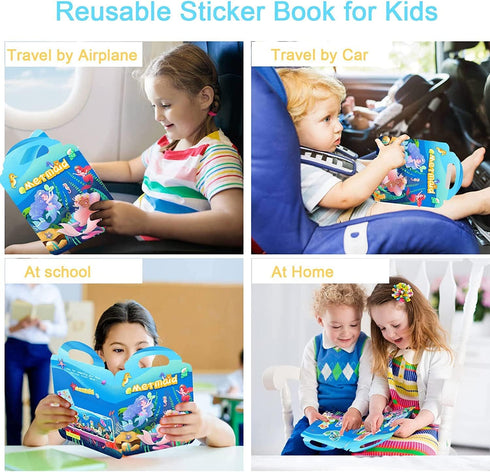 2 Pack Reusable Sticker Book, Princess and Mermaid Stickers for Kids Activity Travel Removable Sticker Books for Girls Boys Educational Learning T...