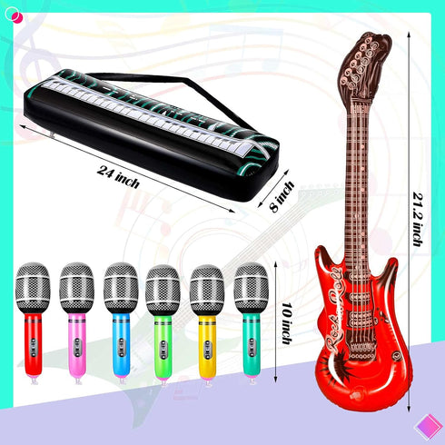 Inflatable Rock Star Toy Set 80s 90s Party Decorations Blow up Party Props Musical Instrument Include Inflatable Backdrop Banner, Microphone, Guit...