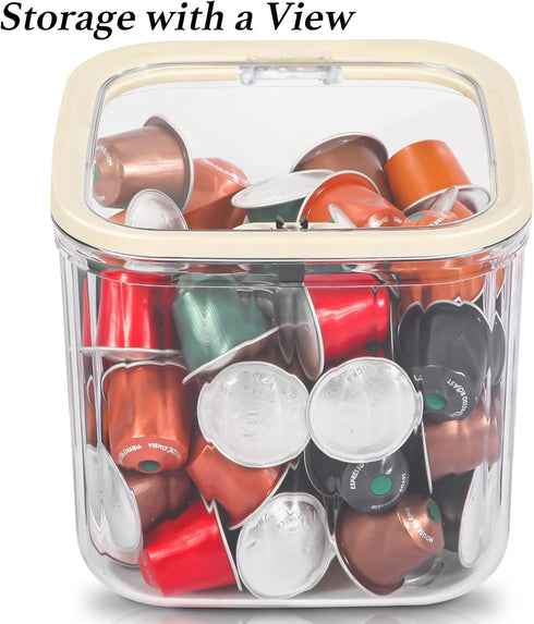 Clear Coffee Pod Holder with Lid, Coffee Pods Storage for Counter, Small Food Storage Organizer Bins, Clear Plastic Bins for Pantry, Kitchen, Cabi...