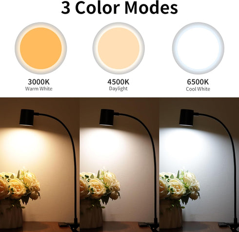 Dott Arts Desk Lamp,USB Clip On Light with 3 Color Modes,LED 10 Levels Brightness Reading Light, 360°Gooseneck Book Light,Eye-Care Reading Lamp fo...